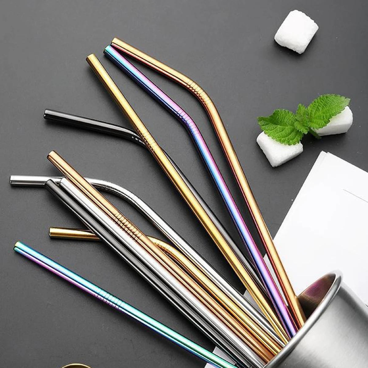 Eco-Friendly Reusable Metal Drinking Straws - Durable 304 Stainless Steel, Bent & Straight Options