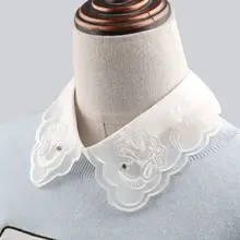 Feminino bordado floral rendas coleiras falsas grânulos camisa gola falsa meia blusa lapela destacável coleiras remoable falso col gravata