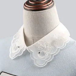 Women Embroidery Floral Lace Fake Collars Beads Shirt False Collar Half Blouse Lapel Detachable Collars Remoable Faux Col Tie
