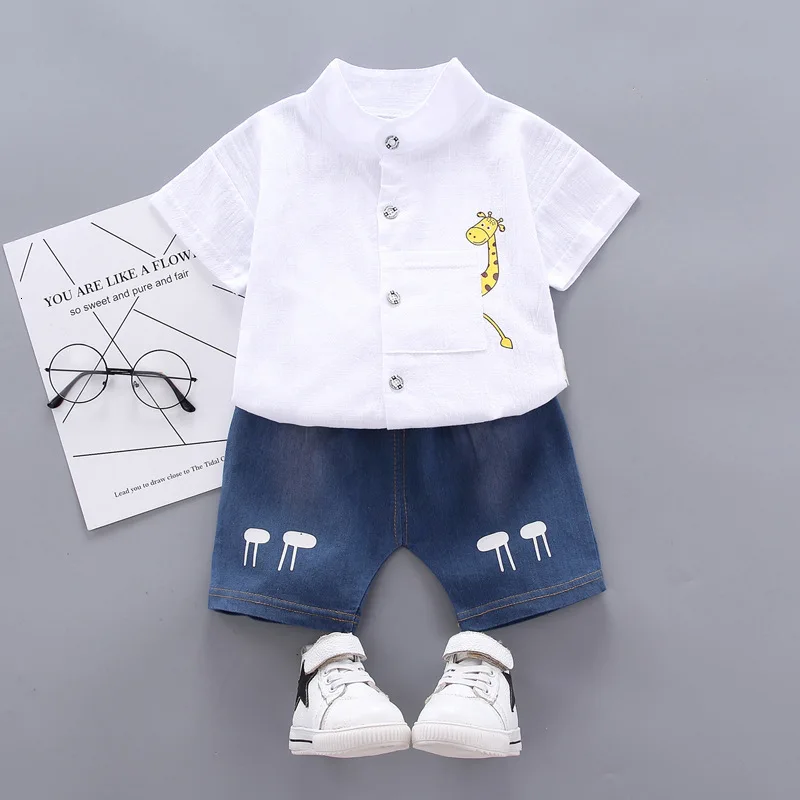 summer Children Casual Clothes suit Baby Boy Girls Cartoon T-Shirts Denim shorts 2Pcs/set Toddler Cotton Clothing Kids Tracksuit