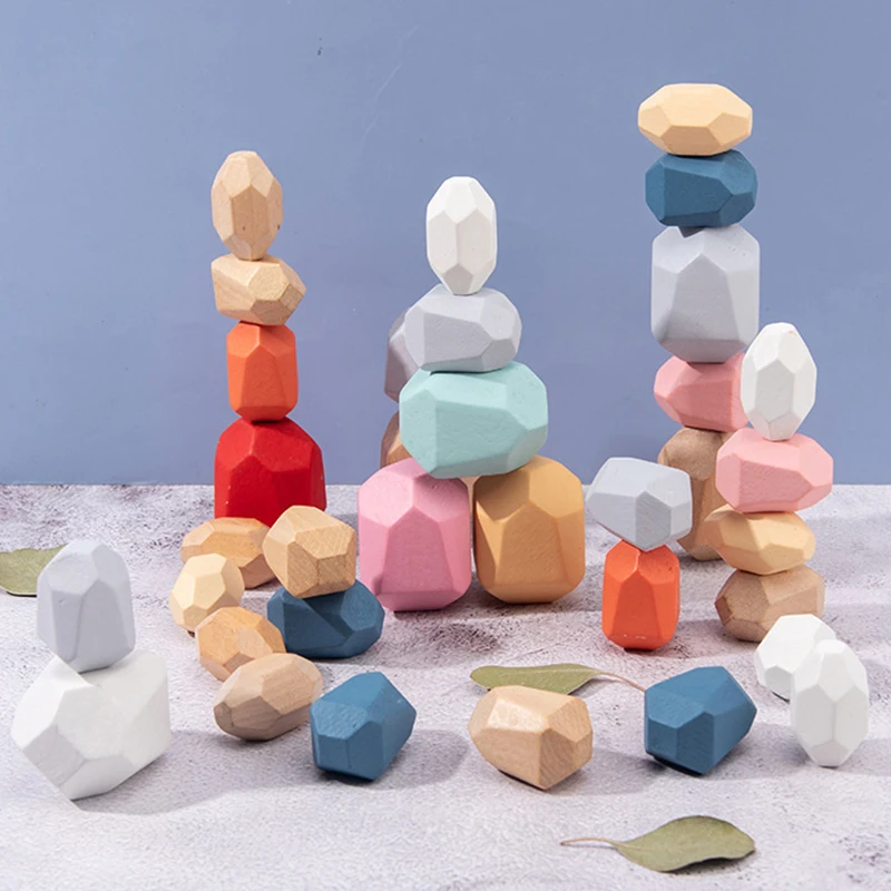 Tumi-ensemble de pierres empilées en bois, ensemble de pierres colorées en arc-en-ciel, roches en bois, blocs de construction pour bébés, jouets Montessori