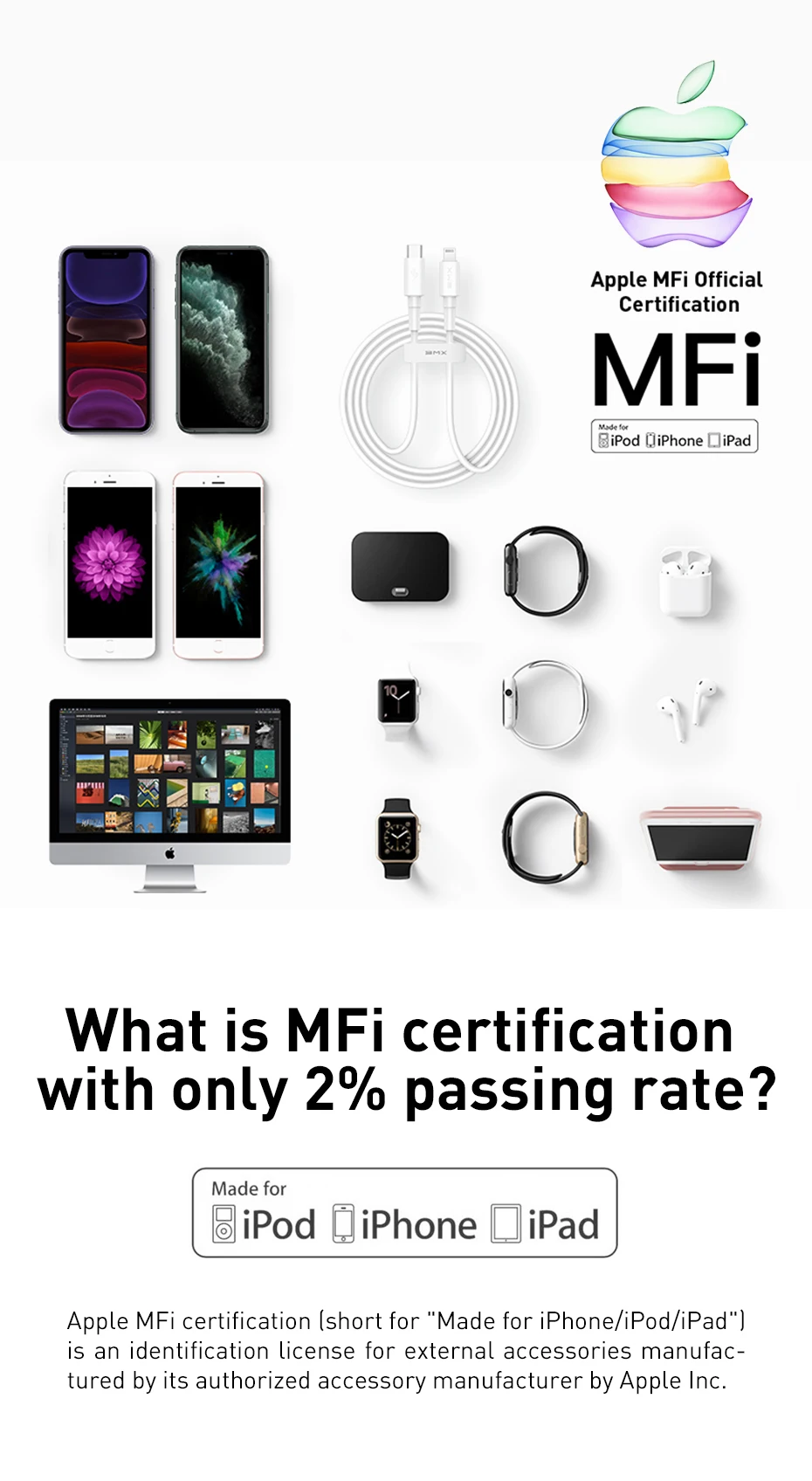 MFI usb type c к lightning Кабель PD Быстрая зарядка для iPhone 11 pro xs max xr 8 7 6 plus 5 apple ipad телефон зарядное устройство линия 2 м 18 Вт