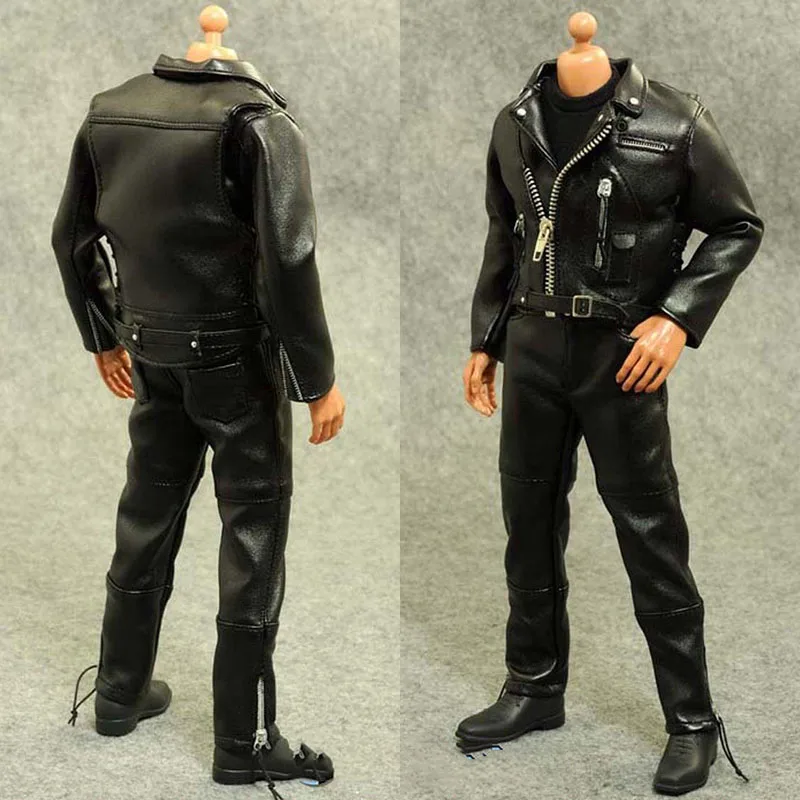 ZYTOYS 1/6 Black Male Leather Jacket Coat Jeans Clothes Set Fit 12