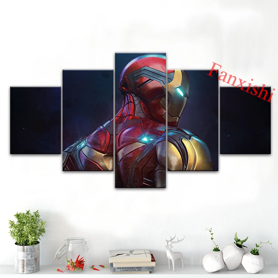 Iron Man Tony Stark Comic five parts Framed Canvas wohndeko Wall Art 5 