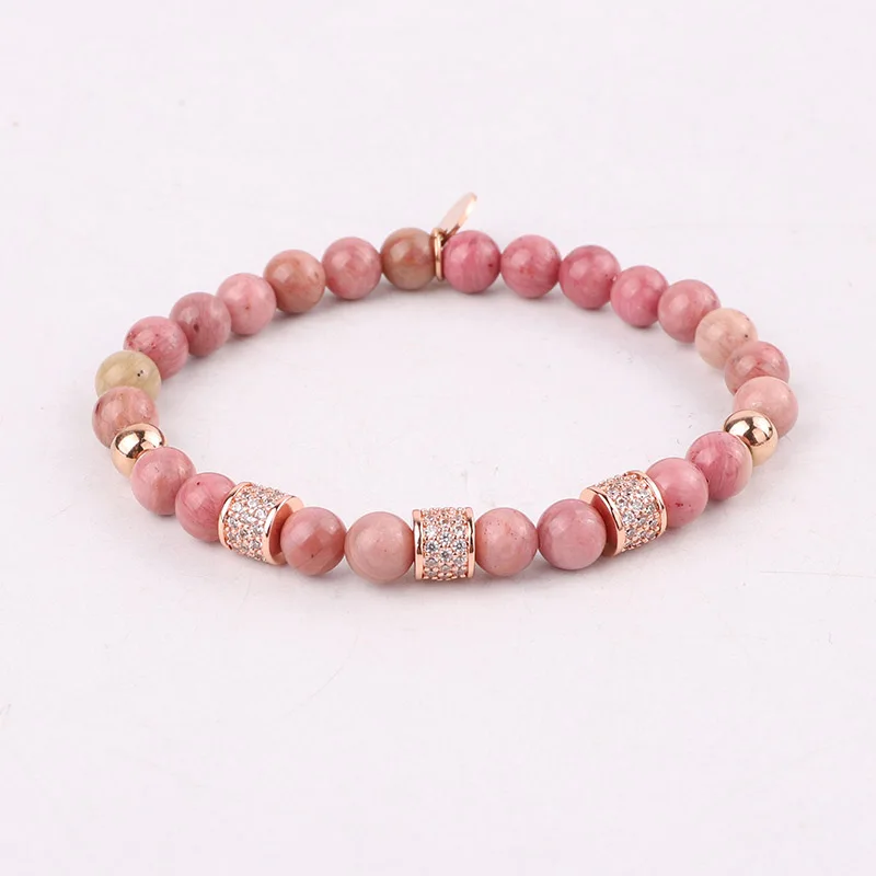 New Fashion Natural Stone Beaded CZ Pave Ball Charm Elastic Beads Bracelet For Women Jewelry Gift - Image 3