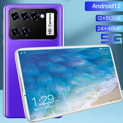 Tablette PC Android 12 Deca Core, 8 pouces, 12 go de RAM, 512 go de ROM, WPS Office, Google Play, double SIM, GPS, 48mp, caméra arrière, 5G 