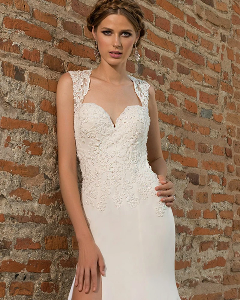 Vestido De Noiva Sereia лямки Бисероплетение Аппликации Сексуальная юбка с разрезом атласная Русалка Свадебные платья товарный знак Aliexpress