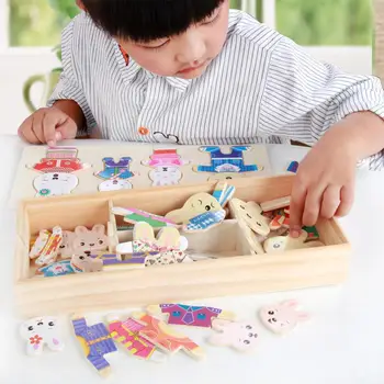 

Kuulee Wooden Rabbits Changing Clothes Puzzle with Storage Box Educational Toys for Children High Quality Child Interesting Toys
