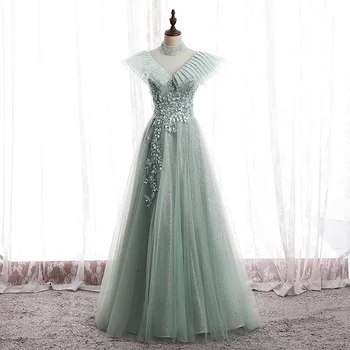

Prom Dresses High Neck Women Formal Party Night Evening Dress Sexy Short Sleeve Back Vestido De Gala Fashion Plus Size