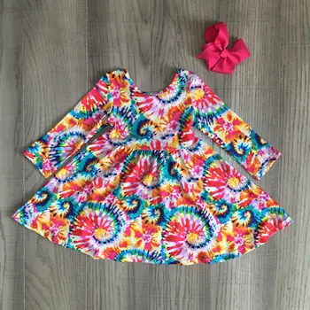 

baby girls fall winter dress girls tie dye dress kids colorful dress with bow