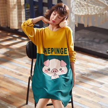 

100% Cotton Cartoon Nightgowns Autumn Ladies Dressing Gown Girls Nightshirts Nightdress Long Sleeve Sleepshirt Sleepwear Gecelik