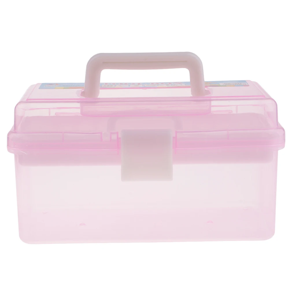 Pink 2 Layer Plastic Jewelry Painting Tool Box Holder Storage Case Organizer