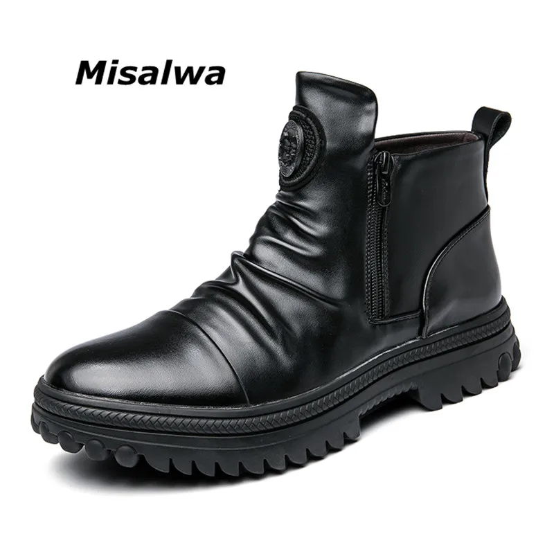 

Misalwa Fashion Young Men Zipper Boots Black Thick Sole Chunk Tide Men Boots Casual High Top Sneaker Punk Shoes