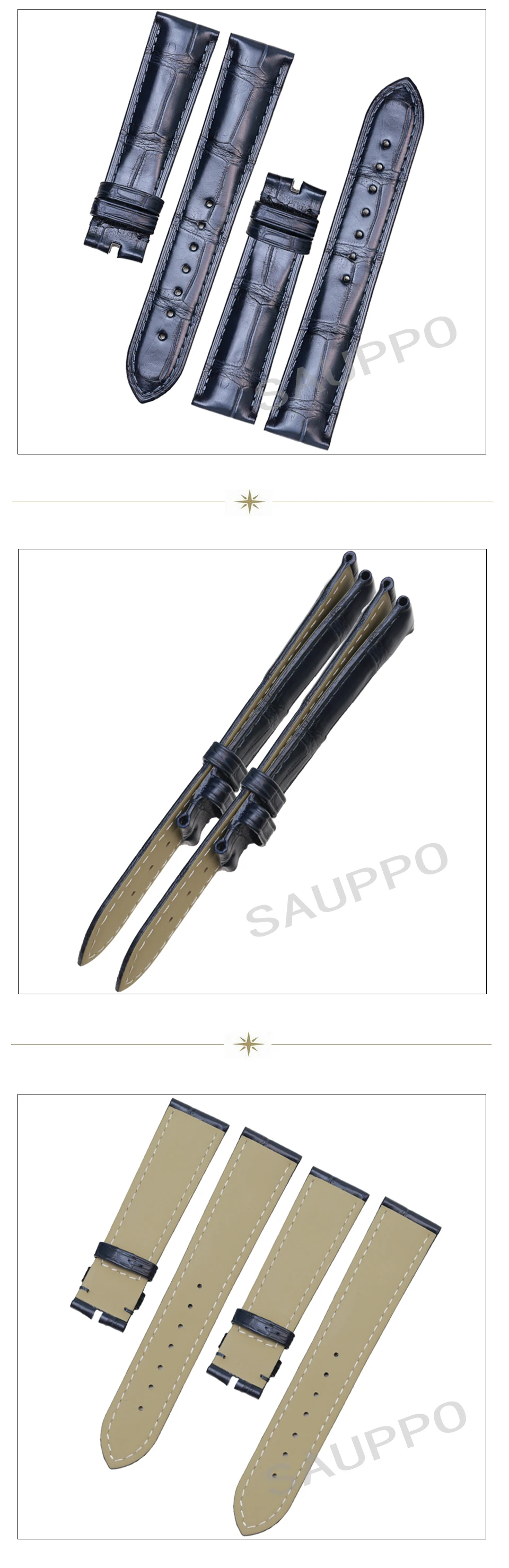 SAUPPO Allgator кожа натуральная кожа аксессуары для часов бамбуковое зерно мужские ремешки темно-синие с пряжкой
