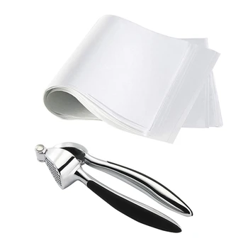 

Garlic Press Stainless Steel Professional Heavy Soft-Handled Garlic Press Crush Silver & Parchment Precut Baking Paper