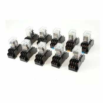 

10Pcs DC 12V Coil 4PDT 14Pin Green LED General Purpose Power Relay w Socket Base