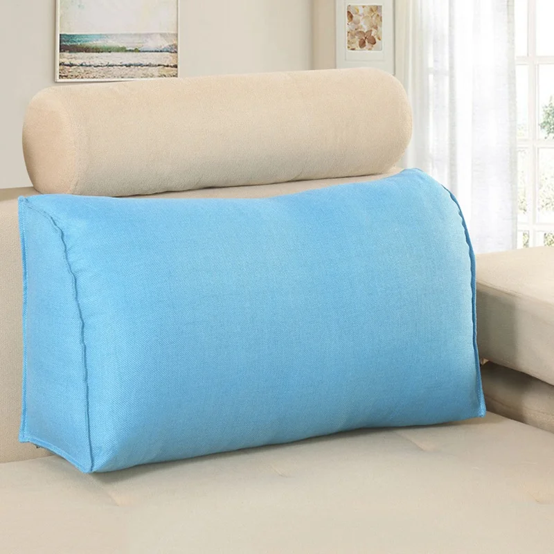 Sky blue Solid Color Seat Cushion Ergonomic Design Waist Cushion Large Bed Pillow Breathable Backrest Cushion Detachable Home Textile - Цвет: Sky blue