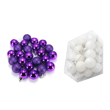 

48Pcs Chic Christmas Baubles Tree Plain Glitter XMAS Ornament Ball Decoration, 24Pcs Purple & 24Pcs White