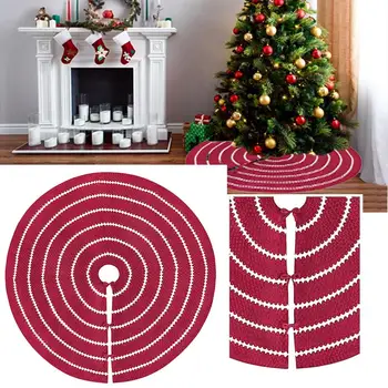 

48-inch Wine Red Christmas Tree Skirt Base Christmas Tree Mat Decor Ornaments Base Floor Mat Cover Home Party Decoration