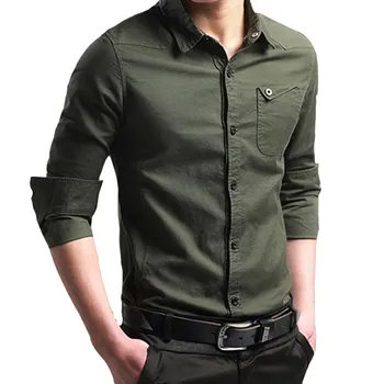

Autumn and winter new fashion men's clothing solid color casual youth handsome military wear cotton shirt