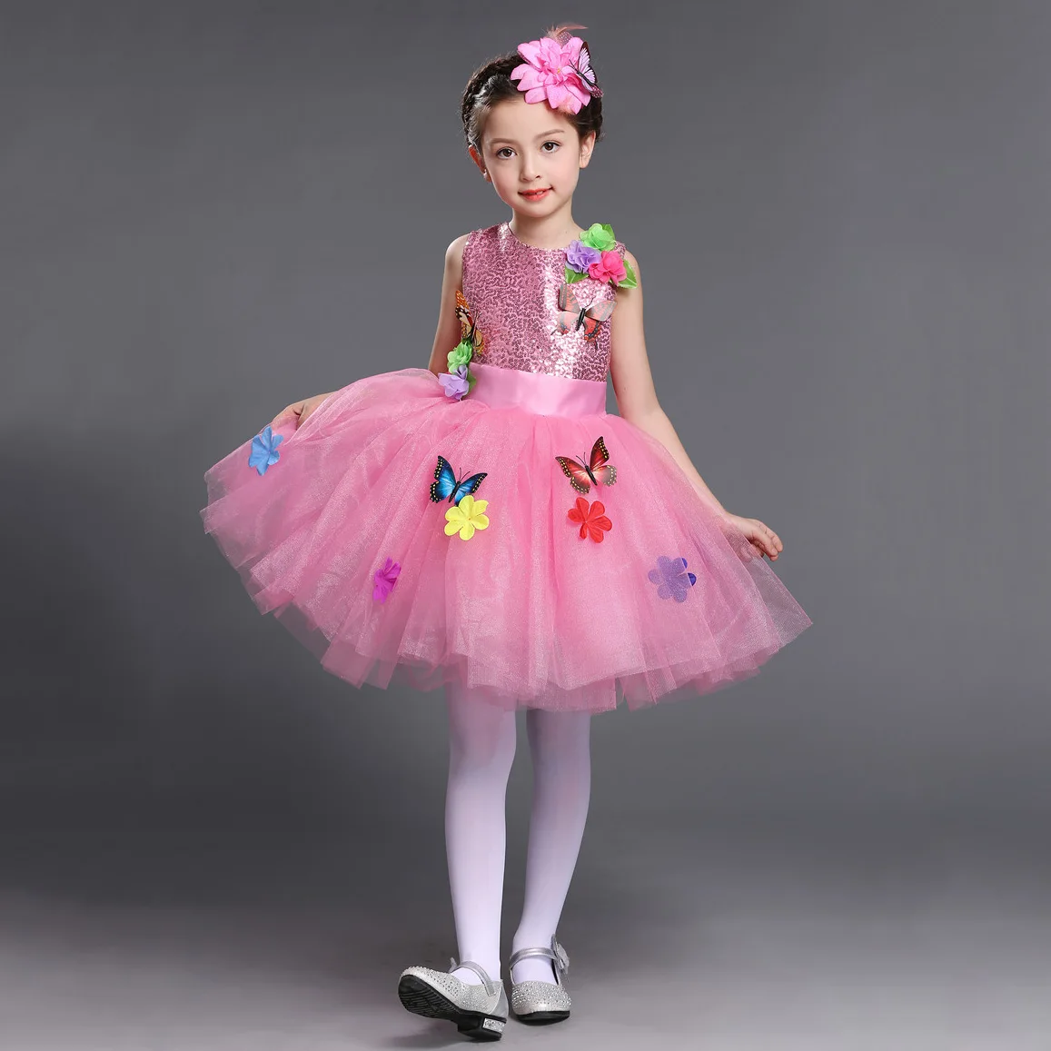 TB74 Fancy Wedding Pageant 2019 Summer Party Kids Clothes Pink Dressing Gown Flower Girl Short Dresses | Детская одежда и обувь