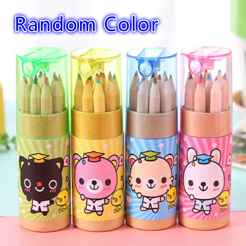 

Cute children color pencils DIY kindergarten kawaii 12 color pencils Cartoon bucket of painting pencils School Graffiti Drawing