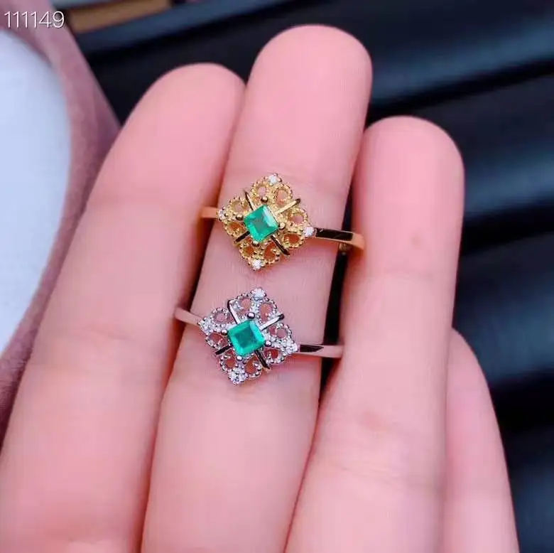 Кольцо с натуральным изумрудом модный драгоценный камень качество 925 серебро 3 мм