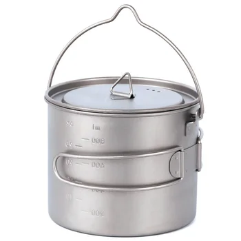 

Hot-1100Ml Pure Titanium Pot Titanium Water Mug Cup With Lid And Foldable Handle Outdoor Camping Pot Cooking Pots Picnic Hang Po