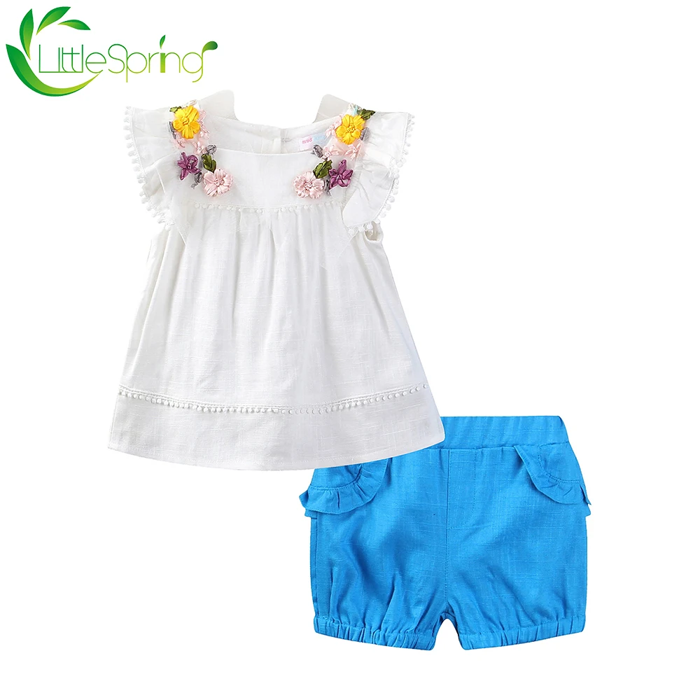 LittleSpring/комплект летней одежды для маленьких девочек Милая детская рубашка без