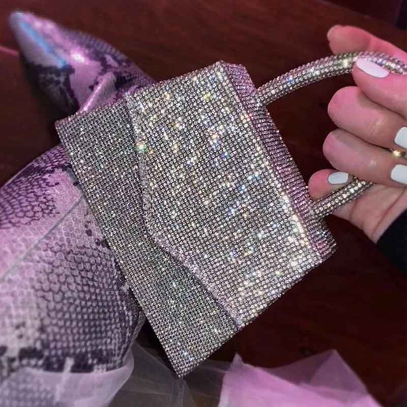 Evening bag Handle Rhinestones silver Crystal Bling Top Handle