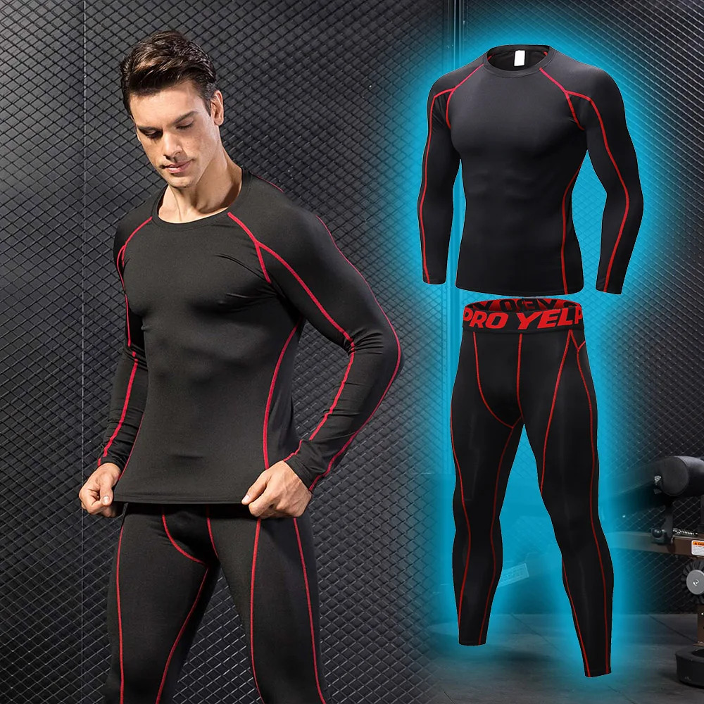 

Men's Sport Suits Quick Dry Fit Running Sets Leggings Sports Jogging Training Gym Fitness Tracksuits Set Compression Tights