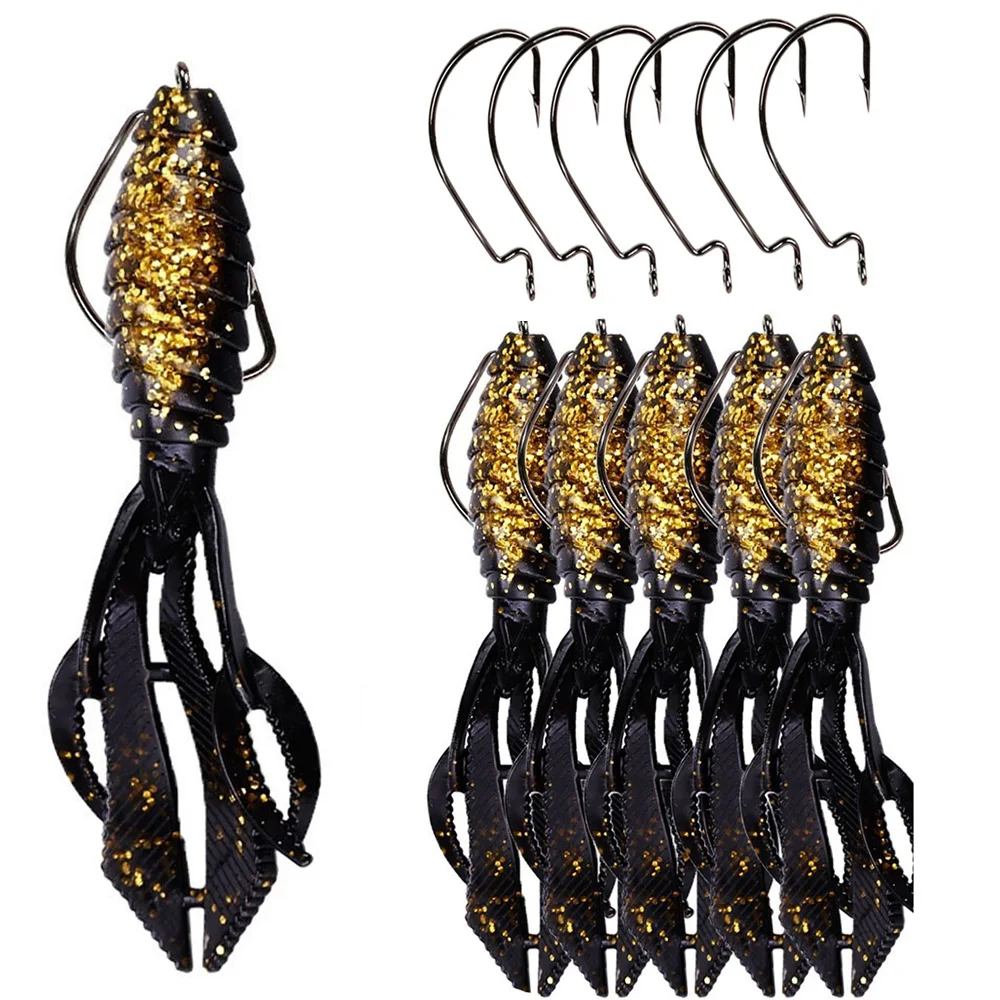 Sougayilang Artificial Worm Fishing Lure Soft Bait with Jig Hooks- 6Pcs Soft Bait& 6Pcs Jig Hooks Artificial Bait