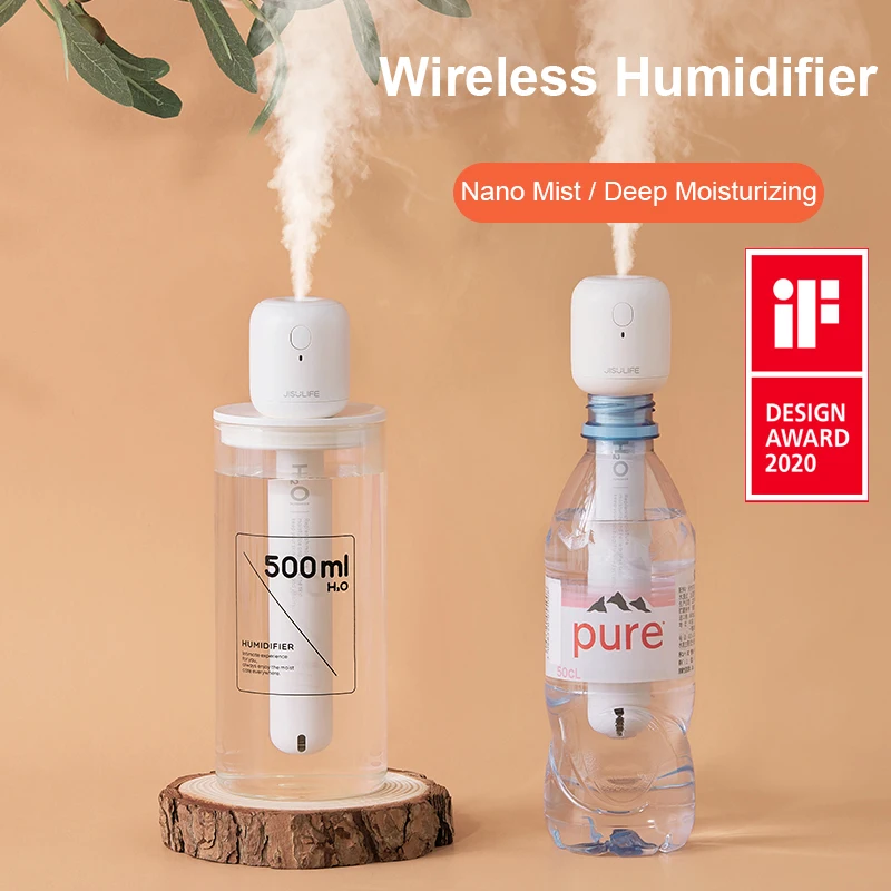 JISULIFE-humidificador de aire inalámbrico, Difusor de Aroma silencioso portátil, recargable por USB, para el hogar, dormitorio y coche