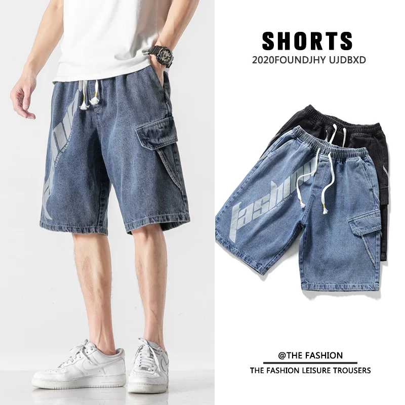 Verano de los hombres pantalones vaqueros pantalones cortos casuales de moda de Treetwear alta calidad caliente Retro de algodón Denim Pantalones Harajuku hombres pantalones cortos de talla grande