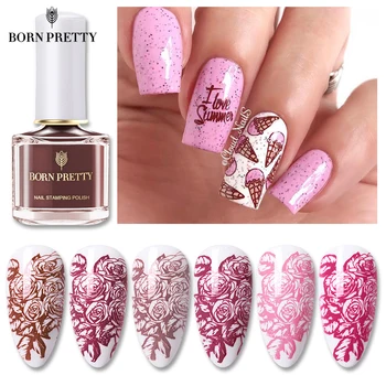 

BORN PRETY Nail Stamping Polish Rose Pink Series 6ml Image Stamp Varnish Pink Purple Nail Art Printing Polish for Nails Design