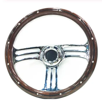 

340mm Classic Wooden Steering Wheel Racing Car Chrome Silver Spoke Vintage Classic Wood Grain Steering Wheel