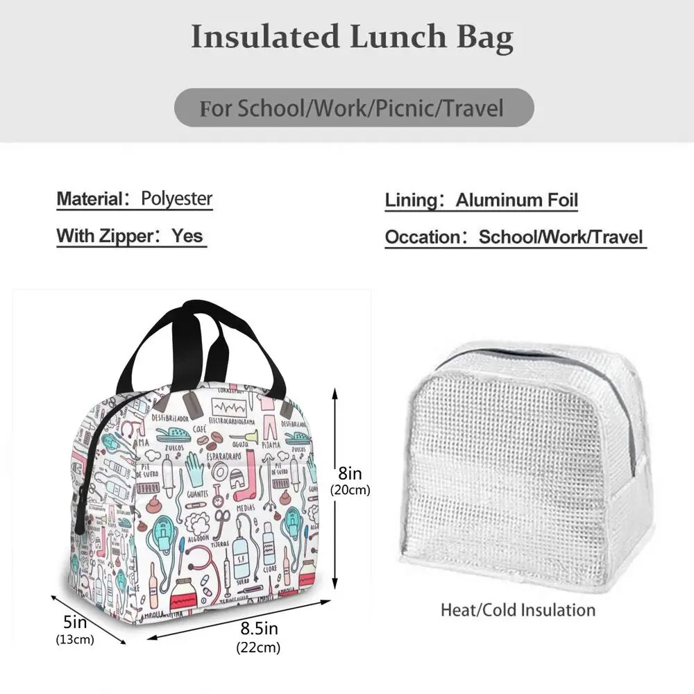Travel Nurse Bag Insulated Lunch Bags Women Cartoon Nurse Print Food Case Cooler Warm Bento Box for Kids Lunch Box for School