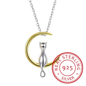

Lekani 100% 925 Sterling Silver Cat/kitten Sit On Moon Pendant & Chain Valentine's Day Gift For Women Animal Jewelry Necklace