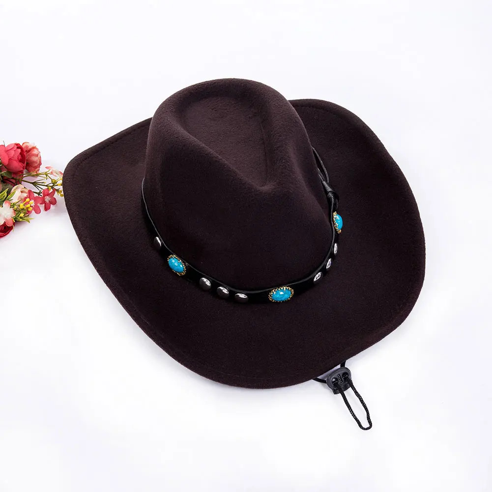 Мужская и женская однотонная шерстяная ковбойская шляпа Вестерн Sunhat тесьма с перьями Панама с широкими полями Кепка