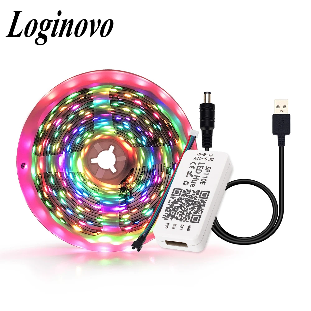 1 комплект 60 светодиодный s/M 5050 DC5V ws2812 USB RGB Dream цветной светодиодный контроллер+ SP110E Bluetooth APP контроллер WS2812B Пиксельная полоса ТВ фон