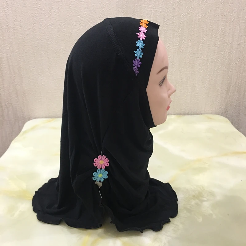 Girls Hijab lycra pearls children Scarf Muslim islamic Headscarf instant Kids