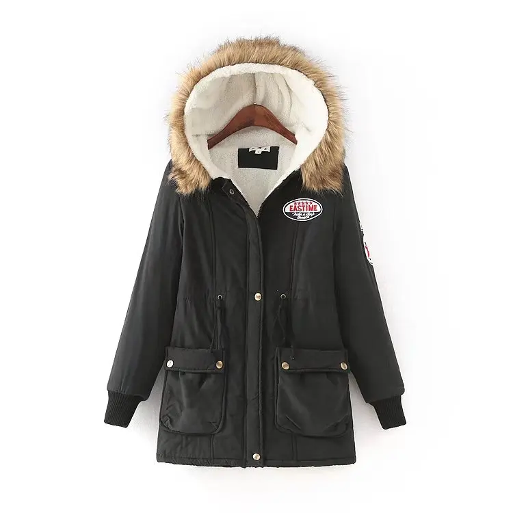 

Winter New Style Coat Large Size Hooded Mid-length Berber Fleece Drawstring Waist Hugging Fur Collar Cotton-padded Clothes Cotto