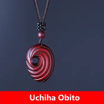 

New Top Quality Anime NARUTO Uchiha Obito Cosplay Props Hand Carved Mask Pendant Rosewood Necklace Accessories