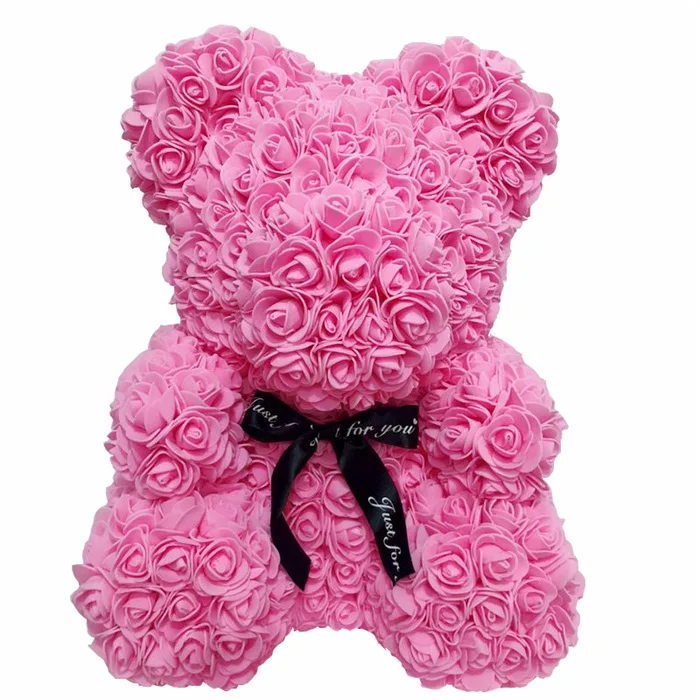 40 см искусственные из ПЭ пены розы цветок медведь подарки для свадебного украшения для женщин Деньручной работы плюшевый мишка - Цвет: Pink
