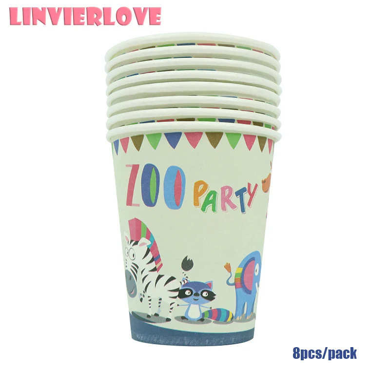 Cup LINVIERLOVE 16 шт. бумажная чашка с животными+ тарелка для дня рождения Зебра слон одноразовые наборы посуды вечерние принадлежности для декора - Цвет: Cup