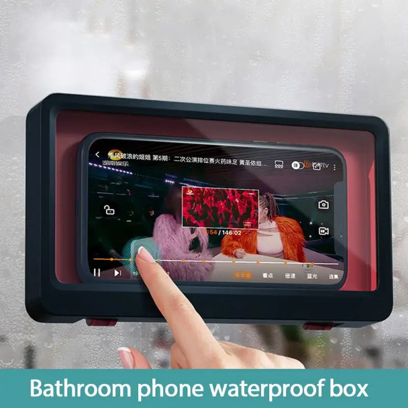 Wall Mounted Phone Case Waterproof Phone Holder Bathroom Toilet Punch-free 