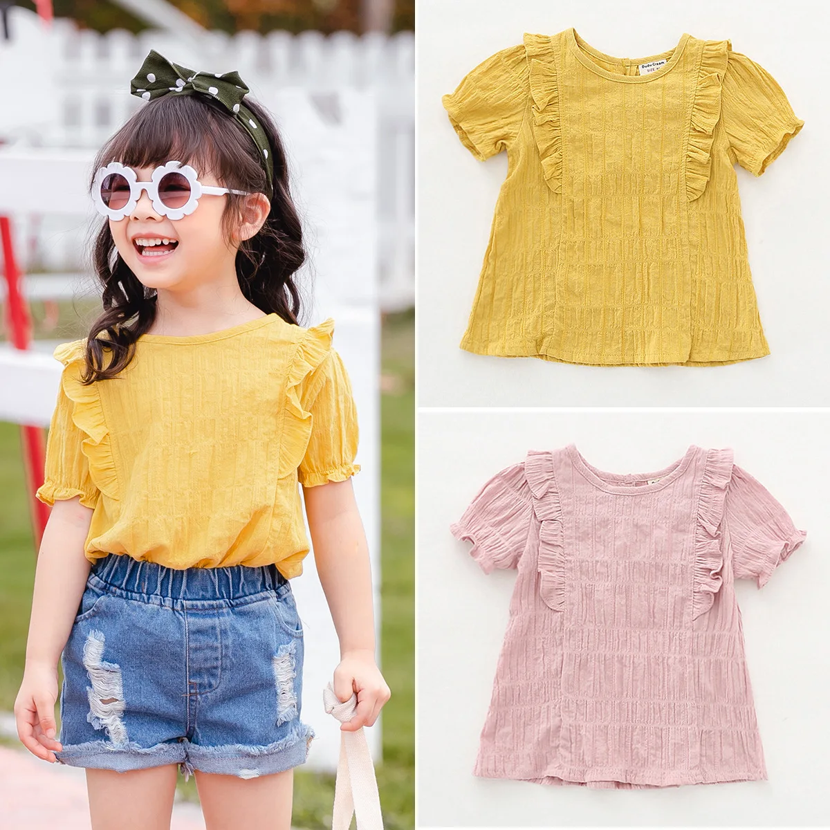 Children Clothes New Style Short Sleeved Pink T Shirt 1-5 Years Old Girls Cotton Tops Summer Korean Version Clothing Outfits | Детская