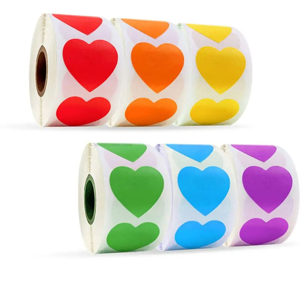 

500pcs / roll blank heart-shaped 9 colors of colored labels stickers envelope boxes packaging decorative stationery stickers