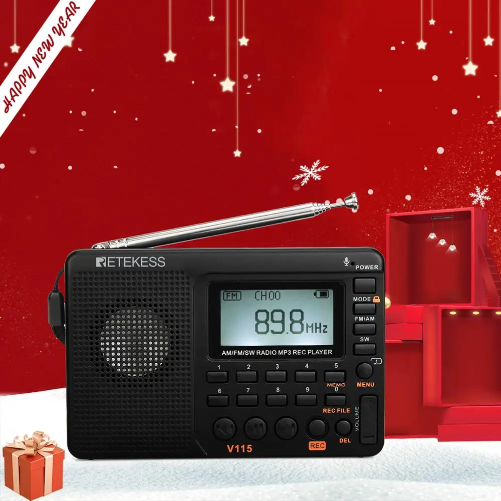 RETEKESS V115 радио AM FM SW карманное коротковолновый fm динамик Поддержка TF карта USB REC