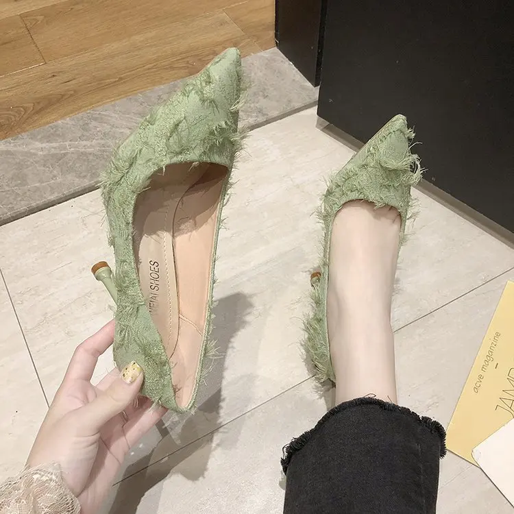 

Online Celebrity New Style Women's Fresh 2019 High Heel Shoes Korean-style bai da xiao Spring GIRL'S Thin Heeled Low-Cut Vulcani